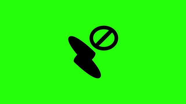 High quality 4K video showing an electrical lightning stroke covered by a bold prohibition restriction sign silhouette bouncing. Infrastructure failure asset.