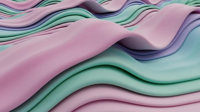 Abstract background featuring soft pastel-colored wavy layering in shades of light green and pale pink, creating a fluid and gentle topographic or organic pattern with depth.