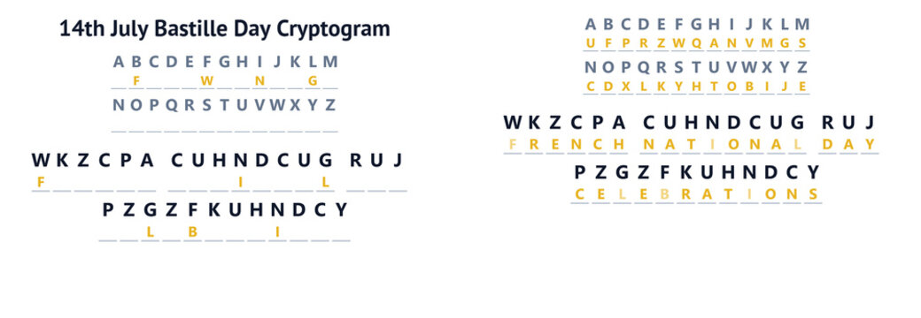 Bastille Day Secret Message Cipher Decoding Puzzle Worksheet For Education School Presentations