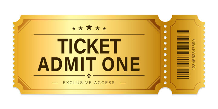 Luxury gold ticket for cinema and coupon template vector isolated.