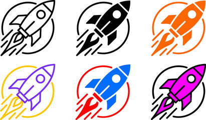 Colorful rocket ship icons in different styles and colors for business and technology use © Khatunay JANNATARA