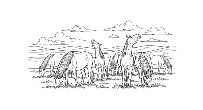Horses standing in a field together.