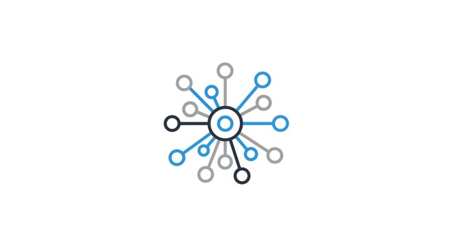 Simple linear icon representing connected network nodes and data structure for abstract tech concept.