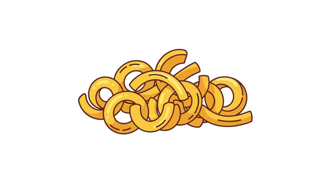 Detailed drawing of curly pasta shapes representing cooked macaroni noodle pile on white background.