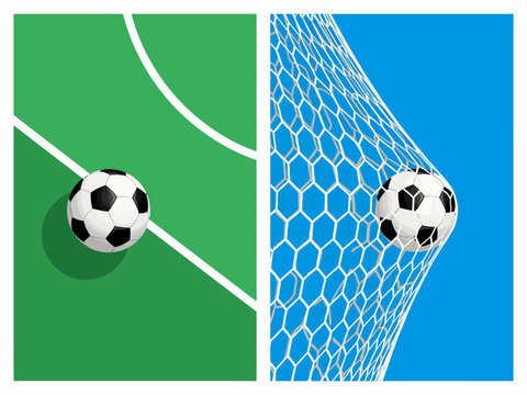 Soccer ball approaching goal net in vibrant green field scene