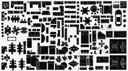 Fototapeta premium Furniture icons, home decor silhouettes, interior design elements, lifestyle symbols, sofa designs - A Comprehensive Collection of Abstract Vector