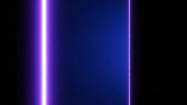 Minimalist motion graphic featuring a dark blue vertical rectangle with a thin purple border centered on a solid black background, geometric design element for video overlay and editing.