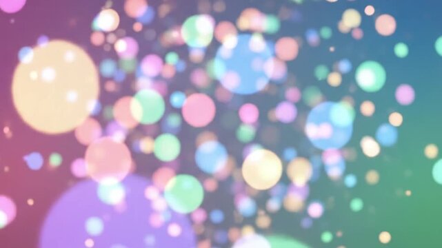Soft pastel background featuring scattered colorful bokeh lights in pink, blue, and yellow with out-of-focus circular flares creating a dreamy abstract motion atmosphere.