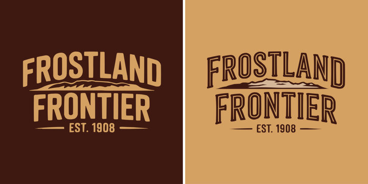 Two vintage style logo designs featuring frostland frontier text elements