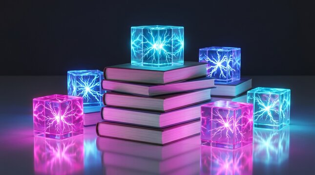 Future Technology Innovation empowering AI Learning and Digital Knowledge, conceptual illustration for modern business presentations and corporate marketing.
