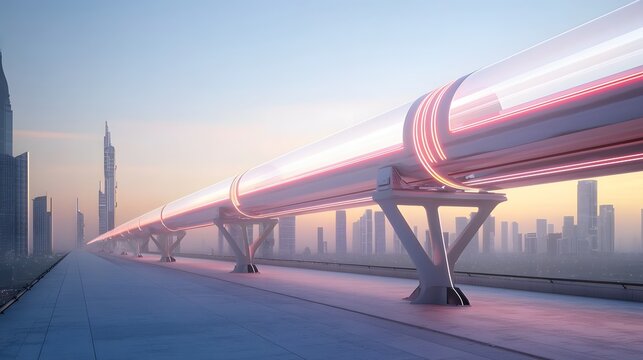 3d render of hyperloop tube representing global logistics and smart city innovation