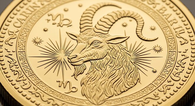 Zodiac Capricorn Gold Coin Horoscope Symbol.