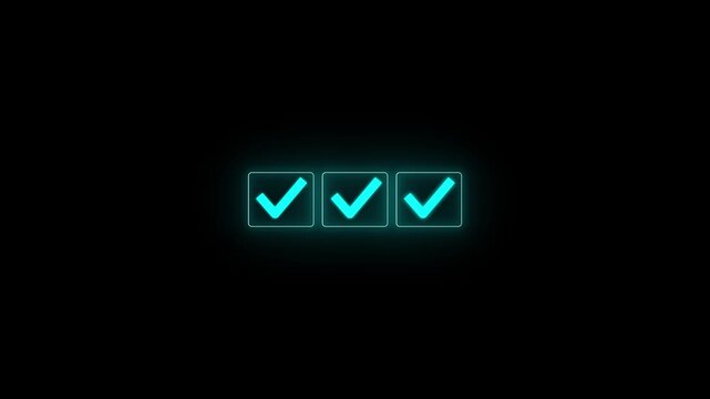 Animated checklist with check marks in square boxes checkbox, yes, check ok business choice, tick solution, 4k video.