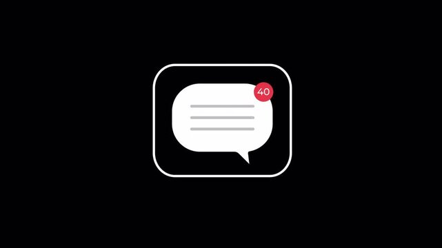 Animated Unread Message Notification Counter Growing to 99 Plus with Chat Bubble Icon on Transparent Background