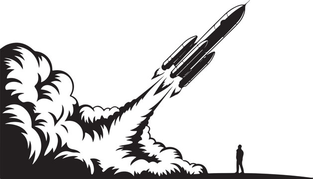 Rocket launching with smoke explosion and observer