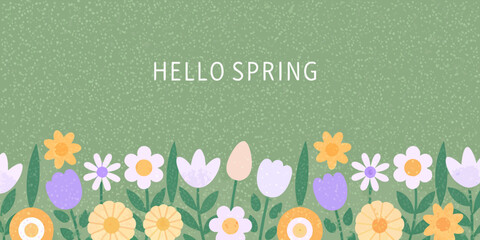 Floral ornament with spring greeting illustrated vector design on green background © Ripan