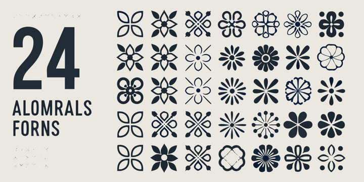 Floral ornament vector pattern with twenty four symmetrical designs on a light background