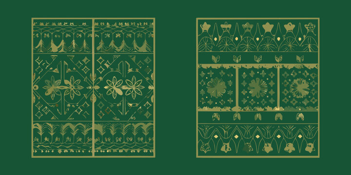 Floral ornament set in art deco style on a dark green background