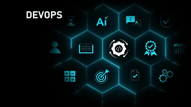 Software engineer hand holding DevOps interface on digital screen, continuous integration delivery, automation workflow, development operations and Motion graphics of devops concept