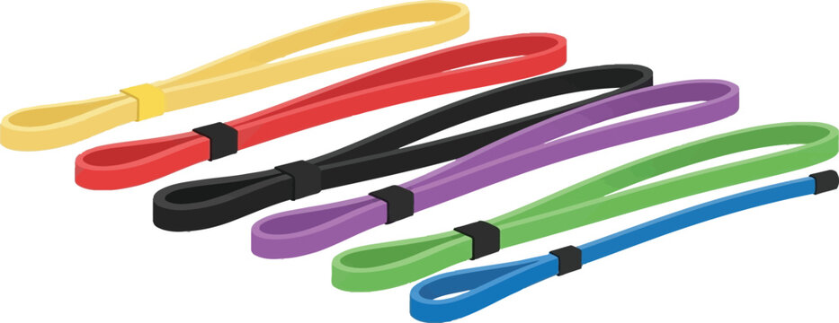 Collection of colorful wrist straps safety lanyards for cameras and keys isolated on white background for easy use