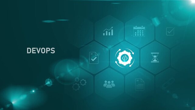 Software engineer hand holding DevOps interface on digital screen, continuous integration delivery, automation workflow, development operations and Motion graphics of devops concept