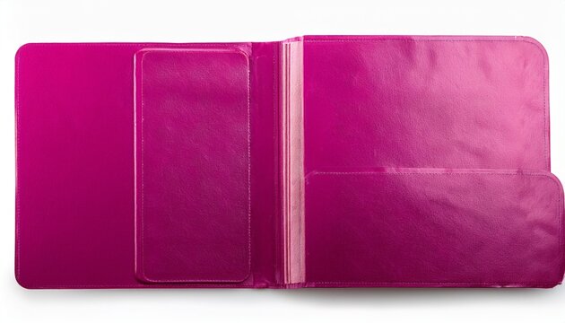 old fuchsia pink open empty paper folder top view isolated