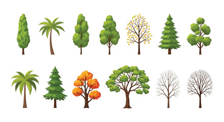Variety Of Cartoon Trees Vector Illustration Different Shapes And Foliage © Foaje512