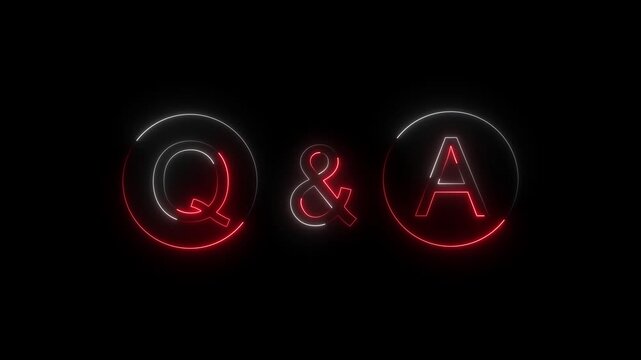 Glowing red and white neon q and a minimalist and text showing q and a on a plain dark backdrop questions answers sign light typography questions answers sign light typography