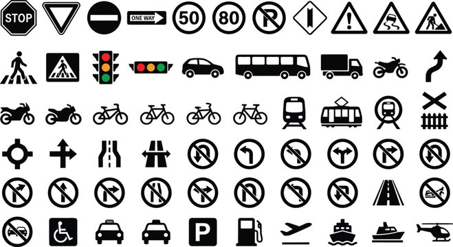 Transportation Traffic Road Safety Symbol Collection