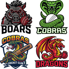 Fototapeta premium Aggressive sports mascots boar cobra and dragon vector illustrations for teams