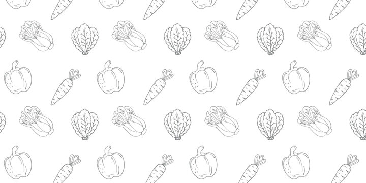 Hand-Drawn Vegetable Pattern Background Seamless Repeating Pepper Carrot Lettuce Illustration