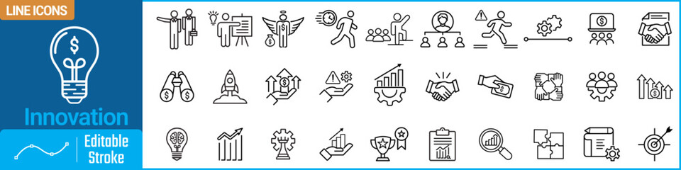 Innovation icon set. Editable icon collection of innovation. containing research, experiment, light bulb, creative idea, breakthrough, vision © Bee