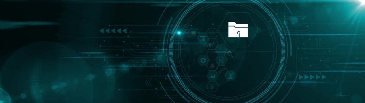 Businessman using the tab and analyzing open data, public datasets, data transparency, information access, analytics research. 3d Motion graphics of technology icon interface background