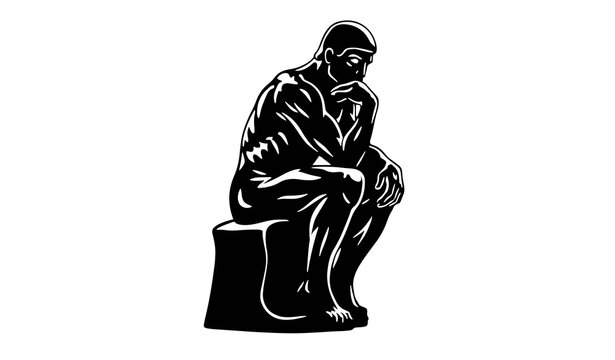 Thinker Statue Silhouette Contemplation and Philosophy Vector Illustration