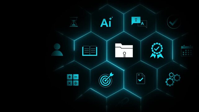 Businessman using the tab and analyzing open data, public datasets, data transparency, information access, analytics research. 3d Motion graphics of technology icon interface background