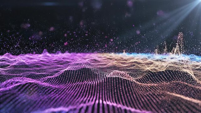 Abstract Digital Sound Waveform Visualization with Neon Lights.