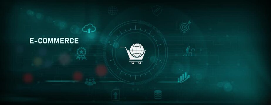 Online seller e-commerce interface on digital screen, digital marketplace platform, online shopping system, payment gateway and Motion graphics of shopping concept