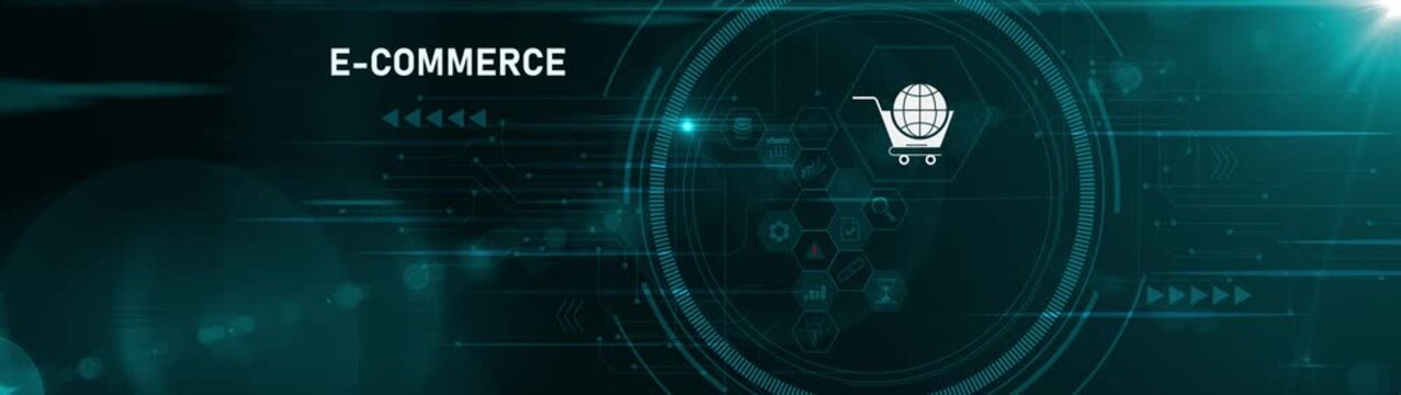 Online seller e-commerce interface on digital screen, digital marketplace platform, online shopping system, payment gateway and Motion graphics of shopping concept