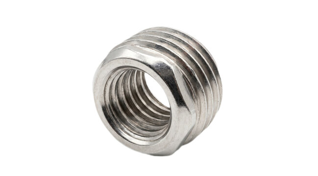 One stainless steel washer perfectly flat, top view isolated on transparent background 