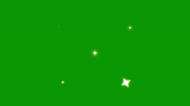 Sparkle twinkle star animation, glowing white doodle stars, flat vector doodle sparkle, luxury invitations, twinkling star motion graphics with green background, perfect for seamless 4K