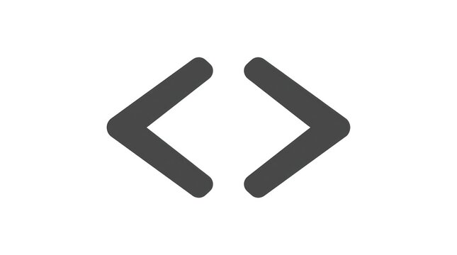 Simple iconic representation of angle brackets or less than and greater than symbols in dark grey