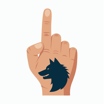 Hand gesture with middle finger and wolf head tattoo illustration