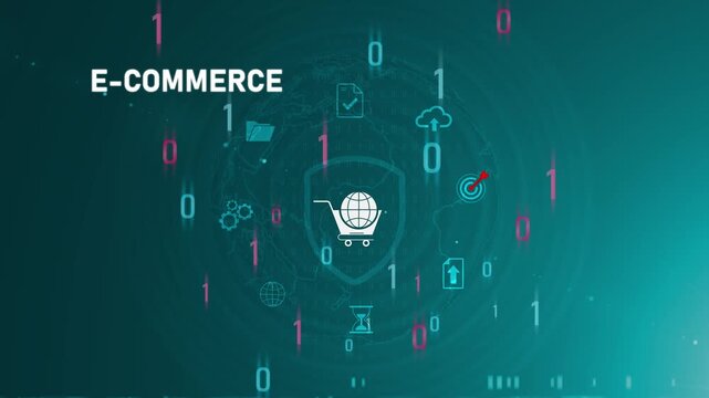 Online seller e-commerce interface on digital screen, digital marketplace platform, online shopping system, payment gateway and Motion graphics of shopping concept
