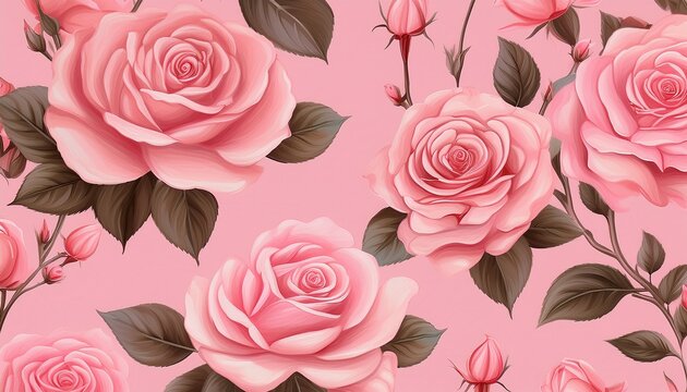 pastel pink background with a seamless pattern of blooming pink roses pretty beautiful