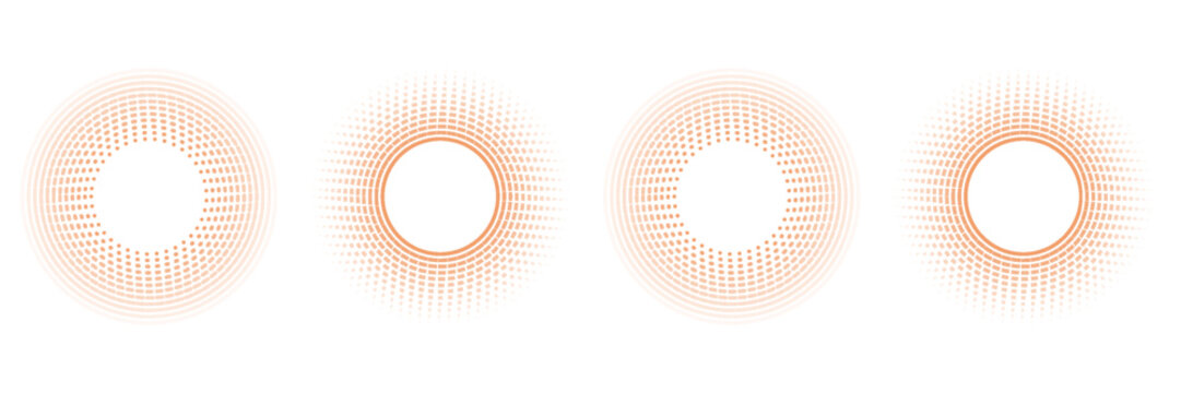 Red concentric ripple circles set. Sonar or sound wave rings collection. Epicentre, target, radar icon concept. Radial signal or vibration elements.