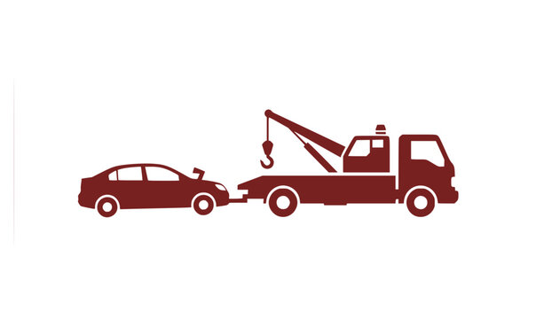 simple tow truck towing broken down car silhouette side view icon symbol transparent background
