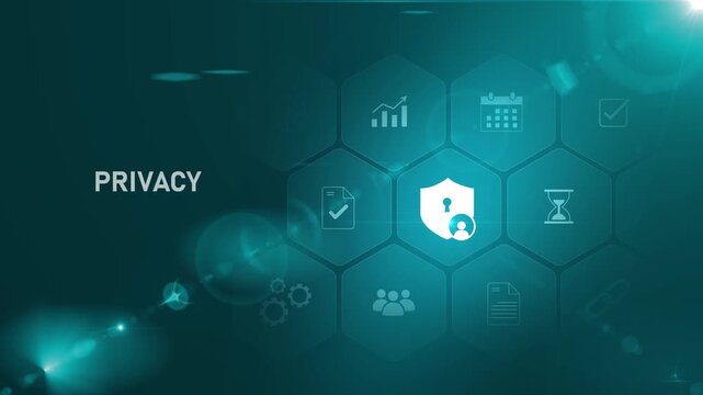 Business privacy, data protection, personal information security, GDPR compliance, digital trust, user confidentiality, online safety, identity protection, Motion graphics of data privacy concept
