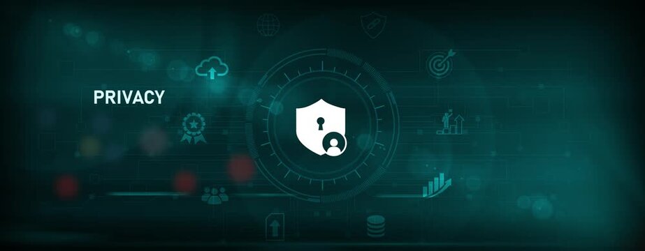 Business privacy, data protection, personal information security, GDPR compliance, digital trust, user confidentiality, online safety, identity protection, Motion graphics of data privacy concept