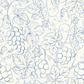 Blue wine seamless pattern background. Vector illustration
