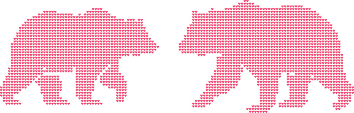 Two bears made from pink heart shape patterns